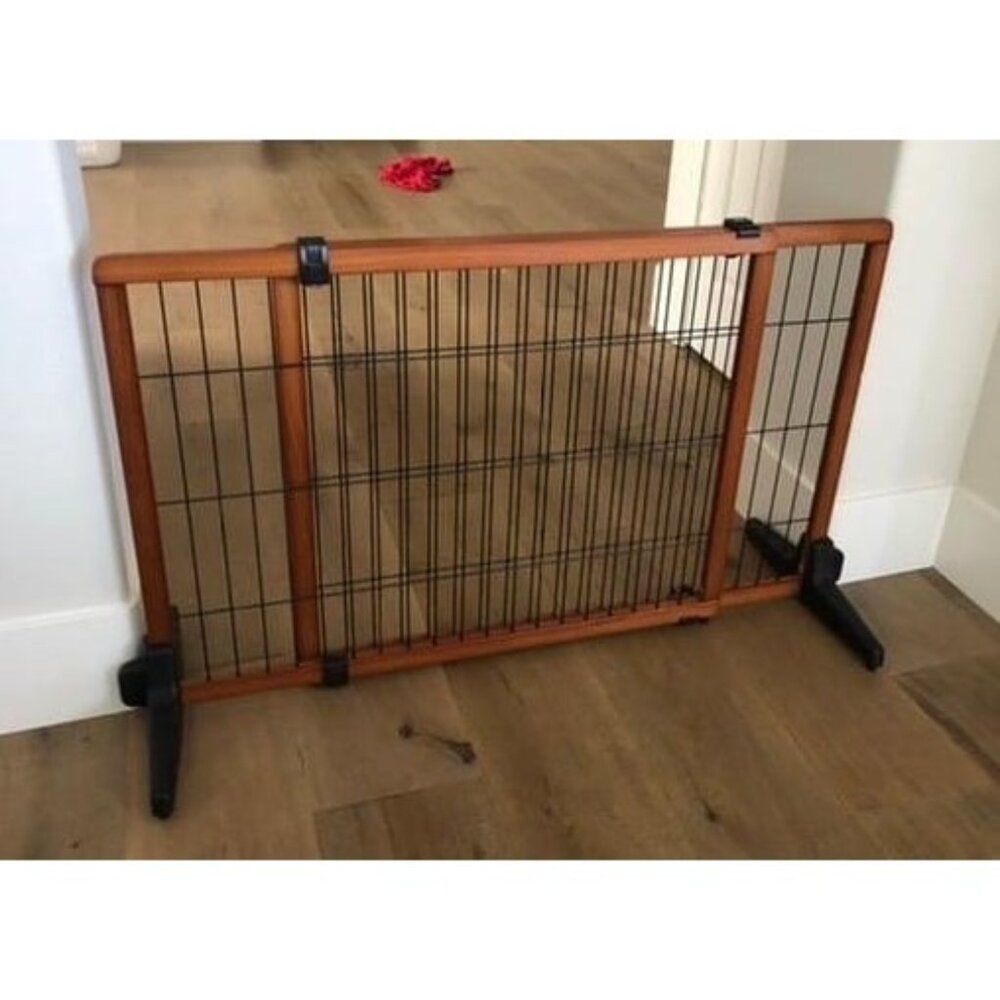 New Extra Tall 70-Inch Wide Adjustable Freestanding Pet Gate, Premium Wood